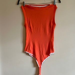 Kit and Ace merino blend coral crew neck body suit with adjustable snap crotch
